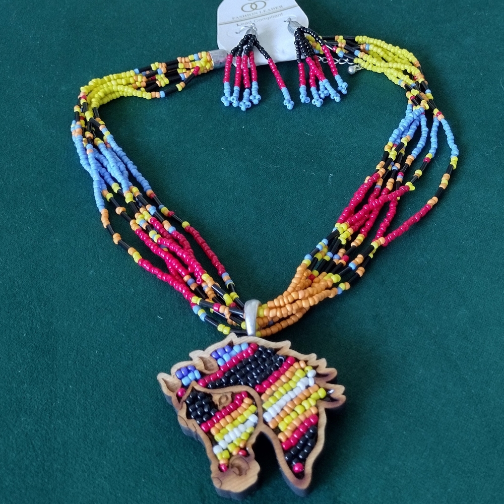 2/$30 Multicolor Set Beaded Horse Necklace  Earring Symbol Year